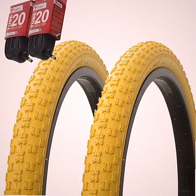 1PAIR! PRO+ Bicycle Bike Tires & Tubes 20" x 2.125" Yellow BMX COMP3 P-104A