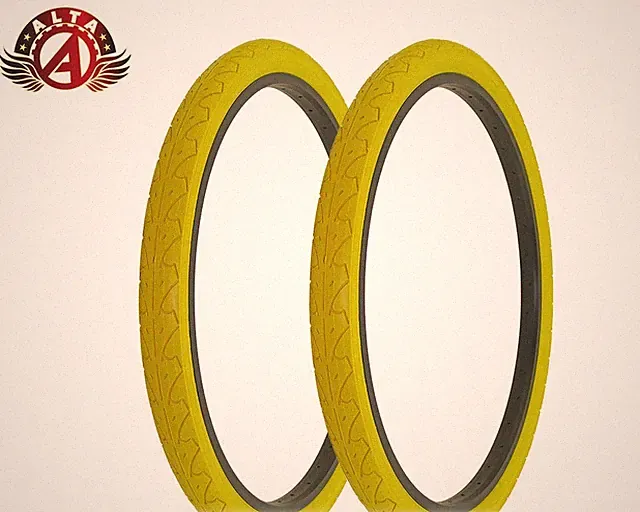 2 ALTA BICYCLE CRUISER DURABLE TIRES 26 x 1.95 YELLOW CITY CAVALIER SLICK TREAD.
