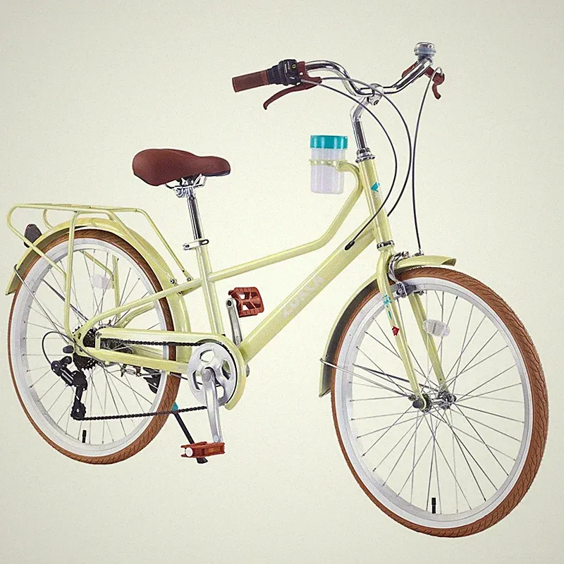 24" City Bike 6 Speed Commuter Bicycle with Rear Rack & Cup Holder for Teens