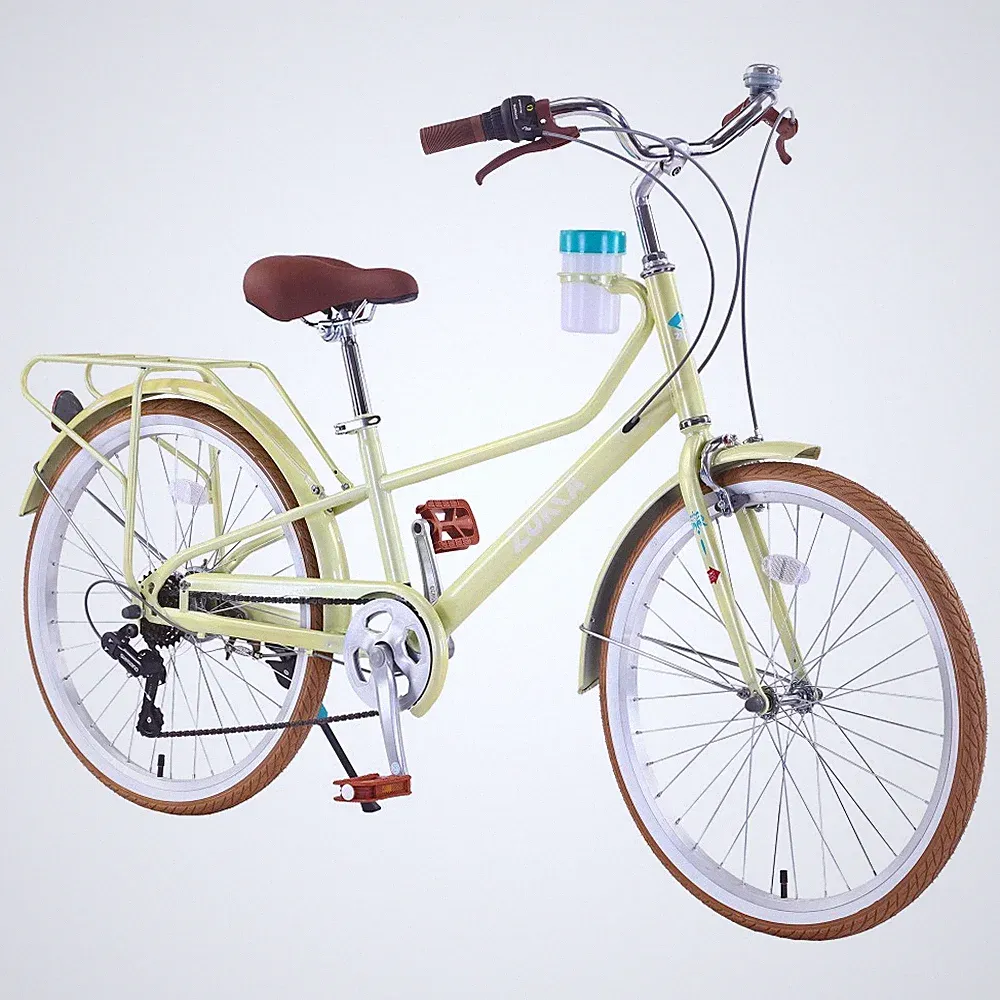 24 Inch Women's 6 Speed Step-Through Commuter Bicycle with Rear Rack & Cup Holde