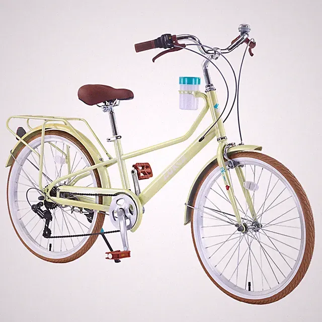 24Inch Cruiser Bike 6 Speed Step-Through Commuter Bicycle with Rear Rack Yellow