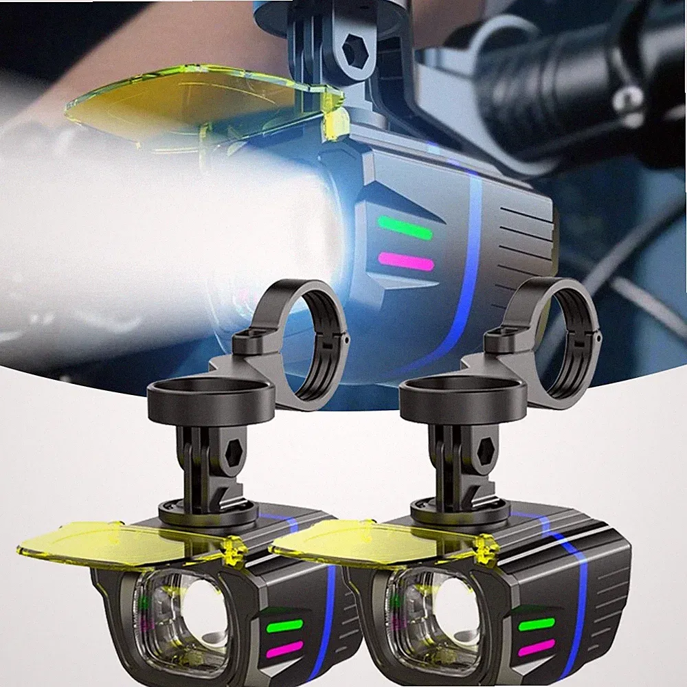 2x Bicycle Headlight 1100LM Yellow/White Dual Beam with Wireless Remote Control