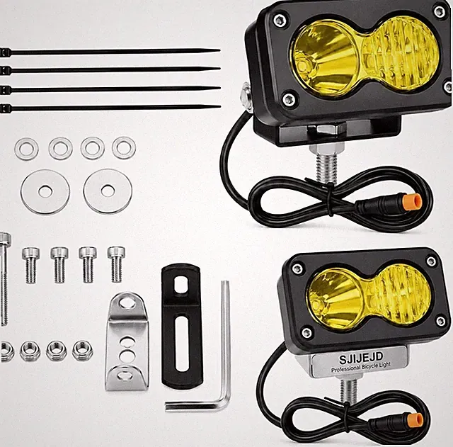 3 Pin E-Bike Headlight YELLOW, 20W 6500K Super Bright LED 12v-72v
