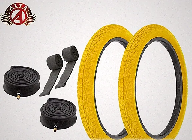 ALTA 20x2.40” Yellow Street Park BMX Bicycle Grip Tires + Heavy Duty Tubes 6pc.