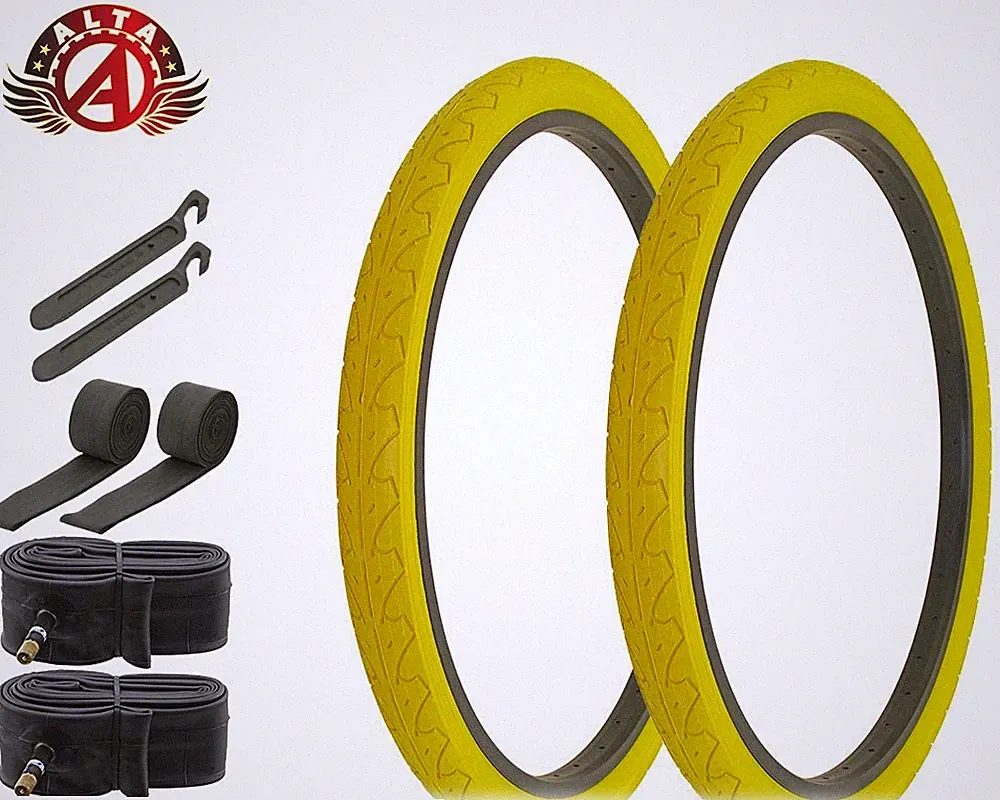 ALTA BICYCLE CRUISER DURABLE TIRE 26 x 1.95 YELLOW CITY CAVALIER SLICK 8pc SET.