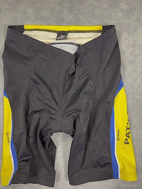 Canari Shorts Mens 30 Black Yellow Team Pat's Cyclery Biker Cycling Stretch
