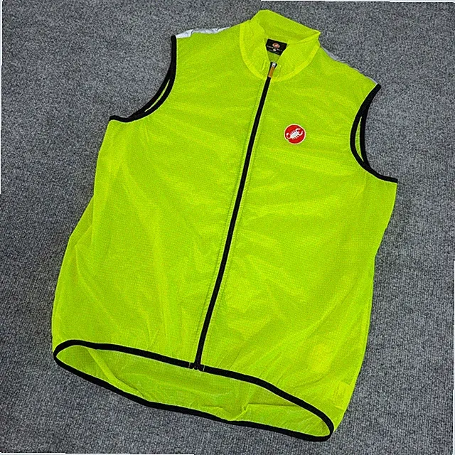 Castelli Cycling Vest Men 2XL Neon Yellow Nylon Mock Neck Windproof Bike Sports