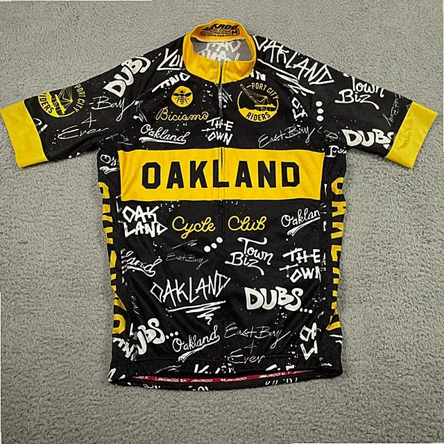 Jakroo Oakland Cycle Club Jersey Mens Medium Black Yellow Graffiti Slim Fit