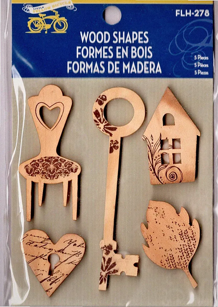 Little Yellow Bicycle VINTAGE WOOD EPHEMERA SHAPES (5PC) scrapbooking