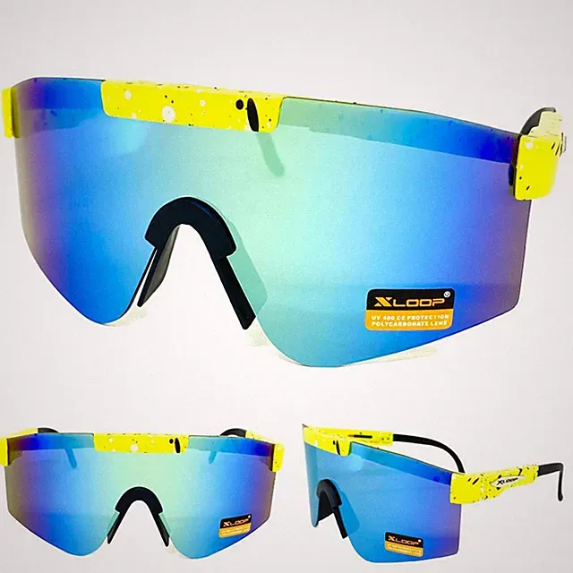 Oversized RETRO SPORTS WRAP AROUND Shield Cycling SUN GLASSES Neon Yellow Frame