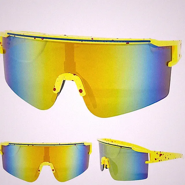 Oversized RETRO SPORTY WRAP AROUND Shield Cycling SUN GLASSES Large Yellow Frame