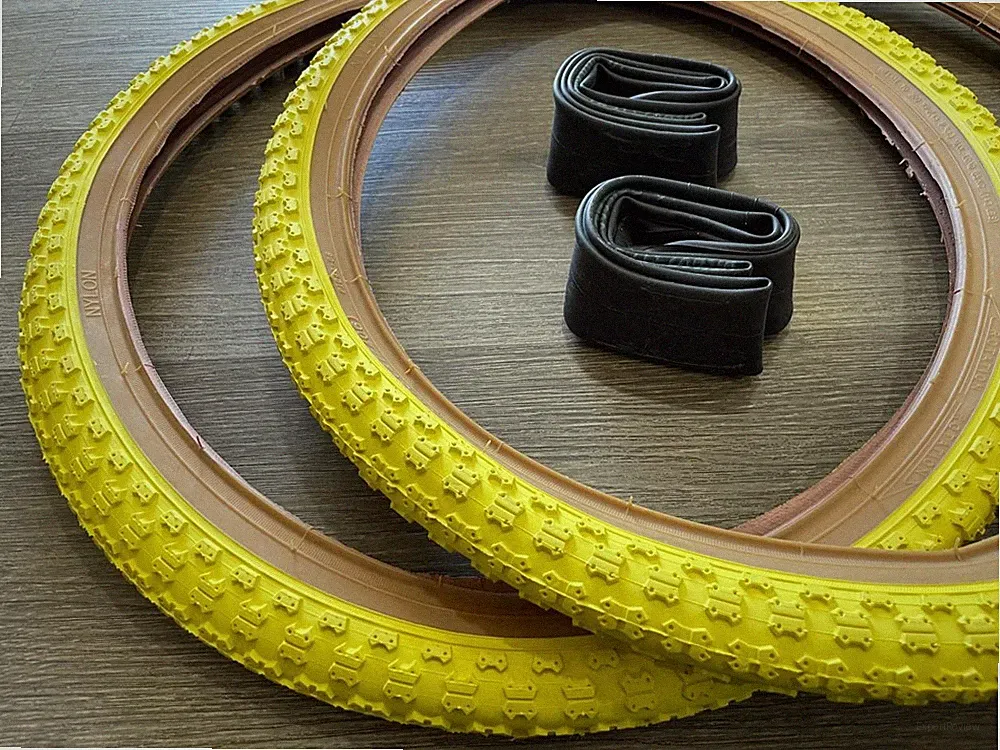 PAIR of 20" BMX Bicycle COMP3 Yellow Gumwall MX3 Tires & Tubes 20X1.75