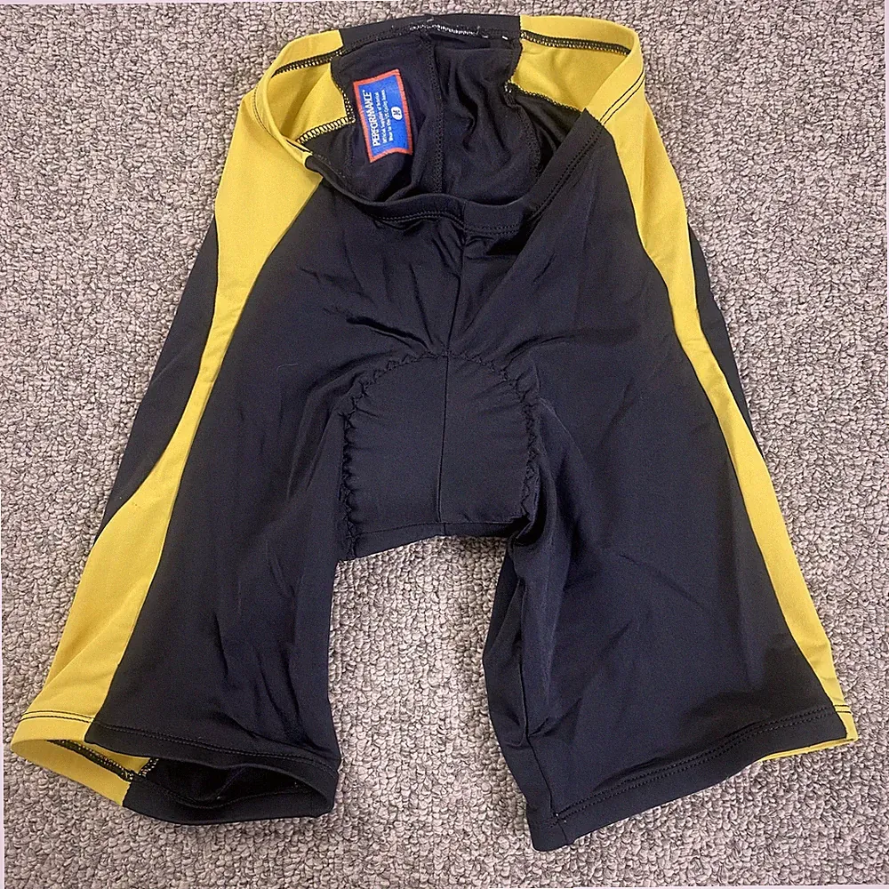 Performance Cycling Shorts Adult Medium Black Yellow Nylon Spandex Blend Padded