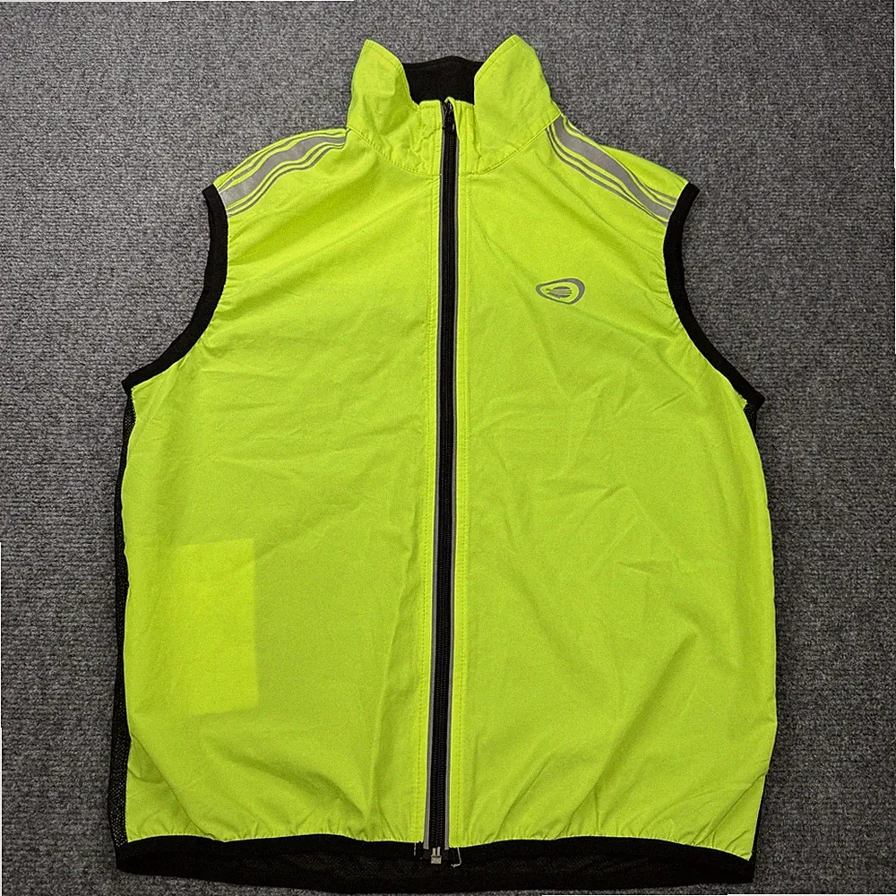 Performance Cycling Vest Mens Medium Bright Yellow Reflective Mesh Back Safety