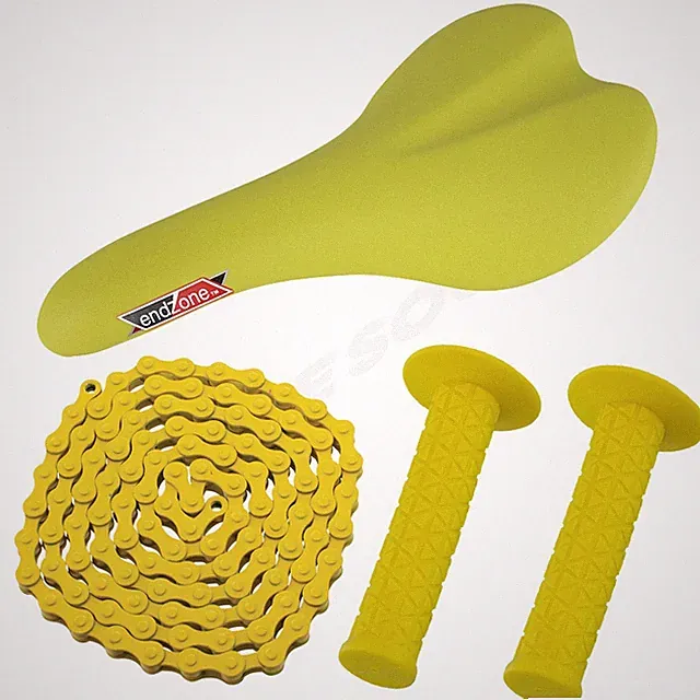 PRO+ PACKAGE DEAL: BICYCLE SEAT GRIPS CHAIN BMX ROAD FIXIE MTB BIKES Yellow