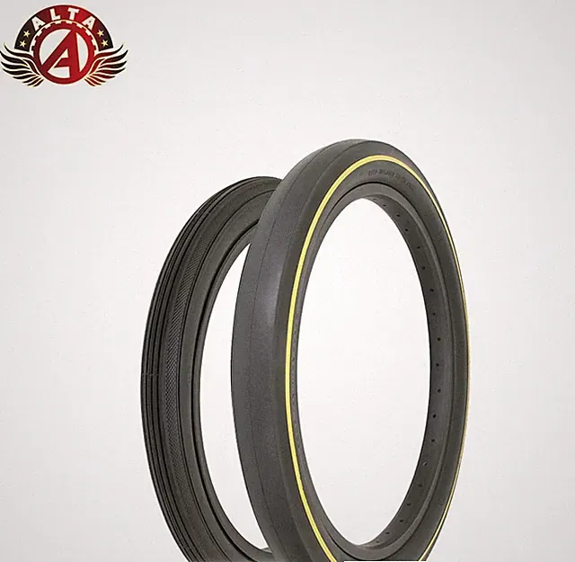 SCHWINN STYLE BICYCLE 16 X 1-3/4 S7 & 20 X 2.125 S2 WIDE SLICK YELLOW LINE TIRE.