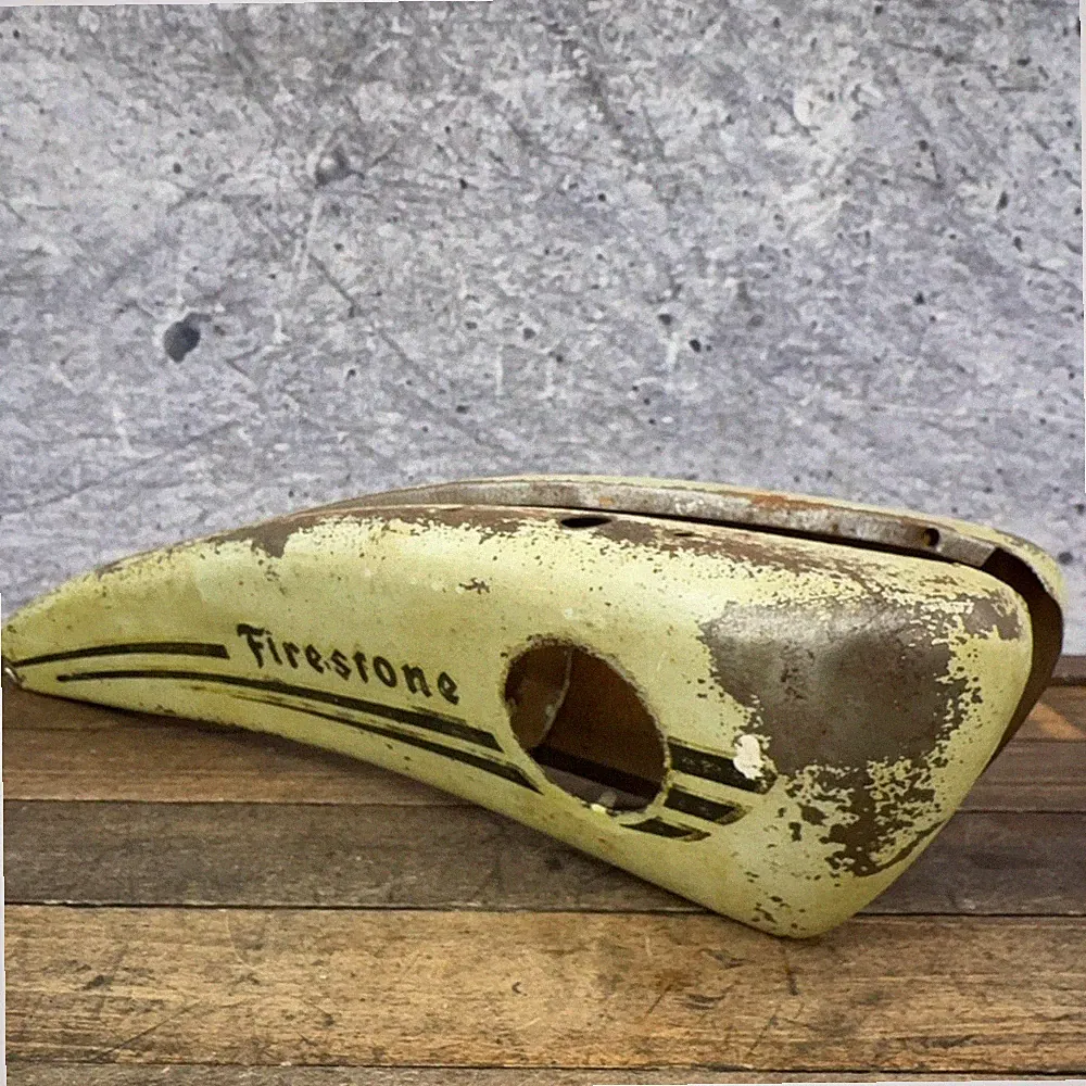 Vintage Firestone Bicycle Horn Tank Yellow Balloon Tire Cruiser Frame Part